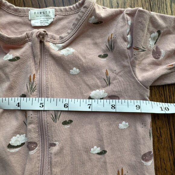 Petit Lem Firsts Footie Bodysuit 2-Way Zip 6M Organic Cotton Flowers in the Pond - Picture 8 of 13